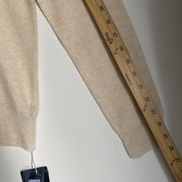 Merino Wool Sweater Women XL Oatmeal Mock Neck Old Money Quiet Luxury Minimalist - Picture 5 of 6